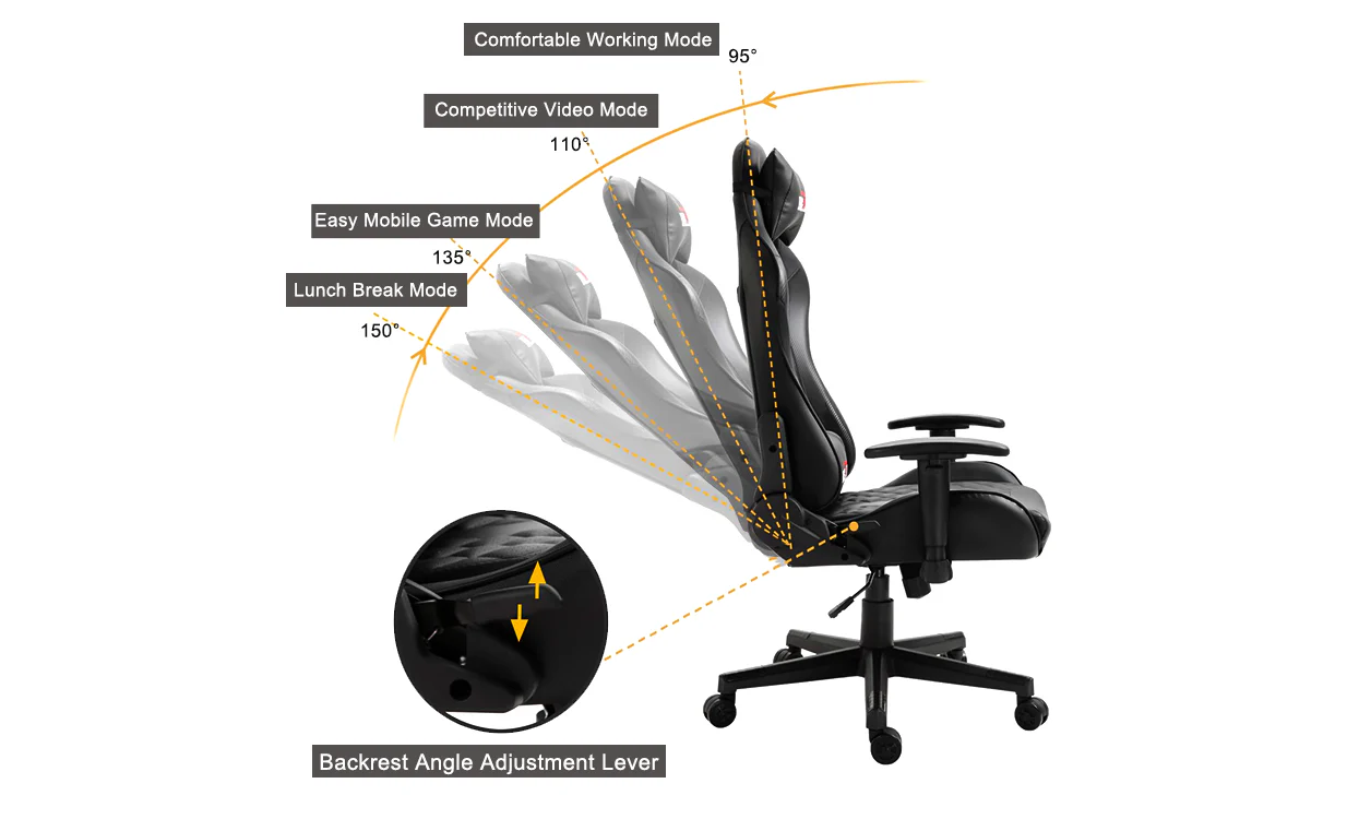 Bigzzia Ergonomic PC & Racing Game Chair-172 Degree - Image 4