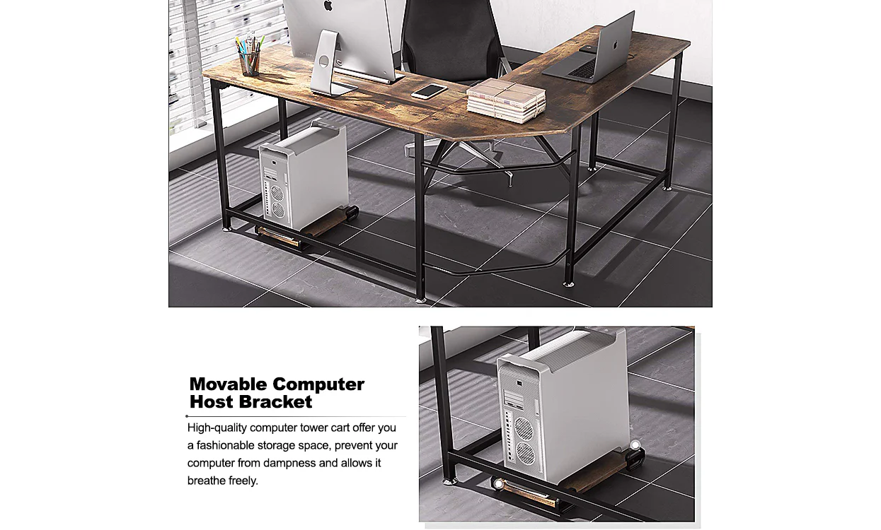 Dripex Corner Computer Desk, L Shaped Corner Gaming Desk for PC with CPU Stand - Image 4