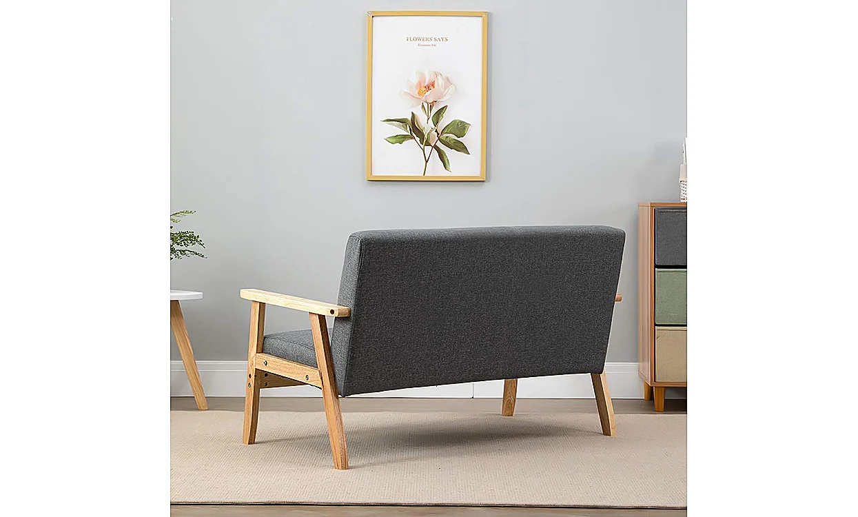 iropro 2 Seater Wooden Frame Linen Square Arm Sofa - Image 6