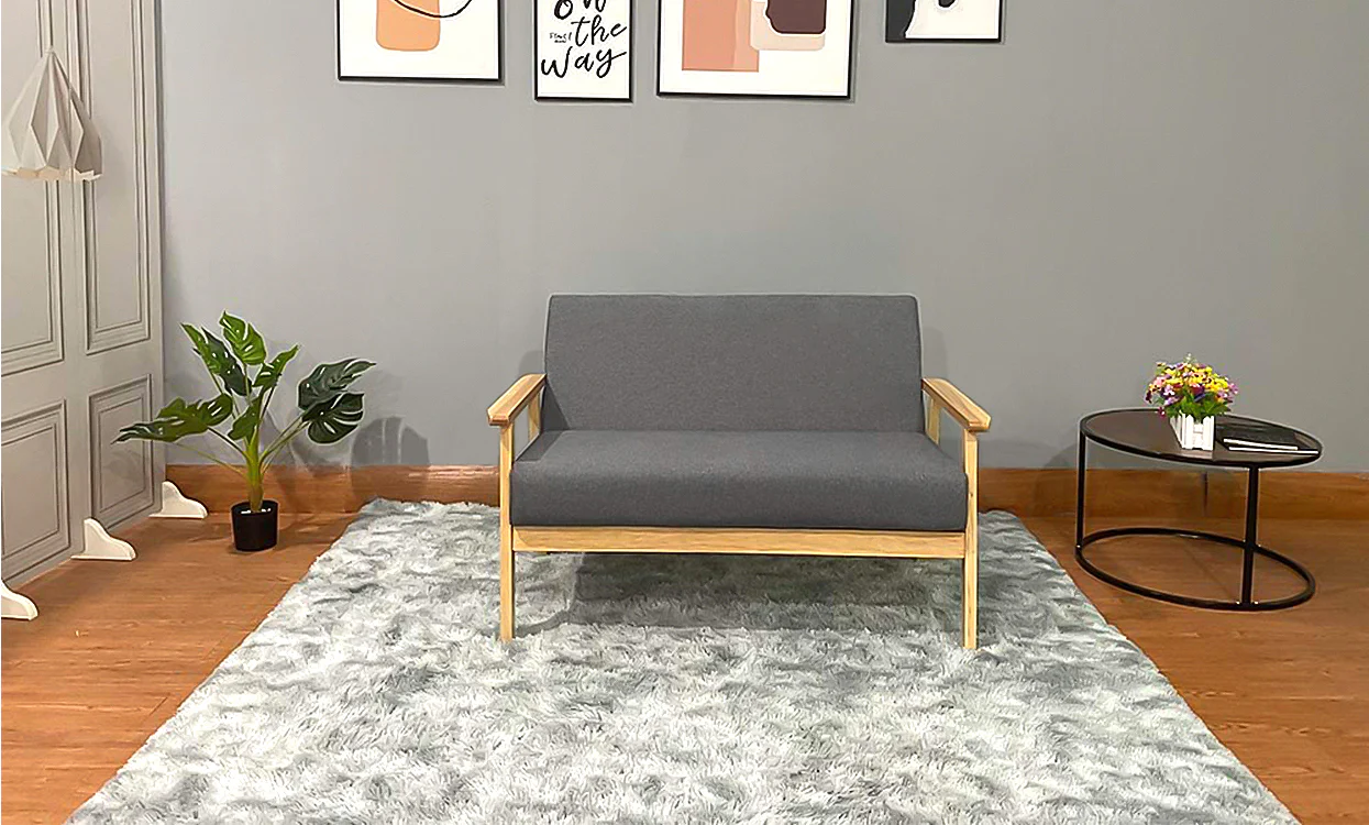 iropro 2 Seater Wooden Frame Linen Square Arm Sofa - Image 7