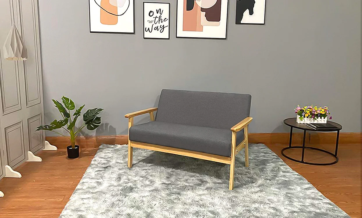 iropro 2 Seater Wooden Frame Linen Square Arm Sofa - Image 8