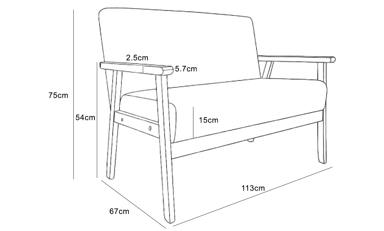 iropro 2 Seater Wooden Frame Linen Square Arm Sofa - Image 9