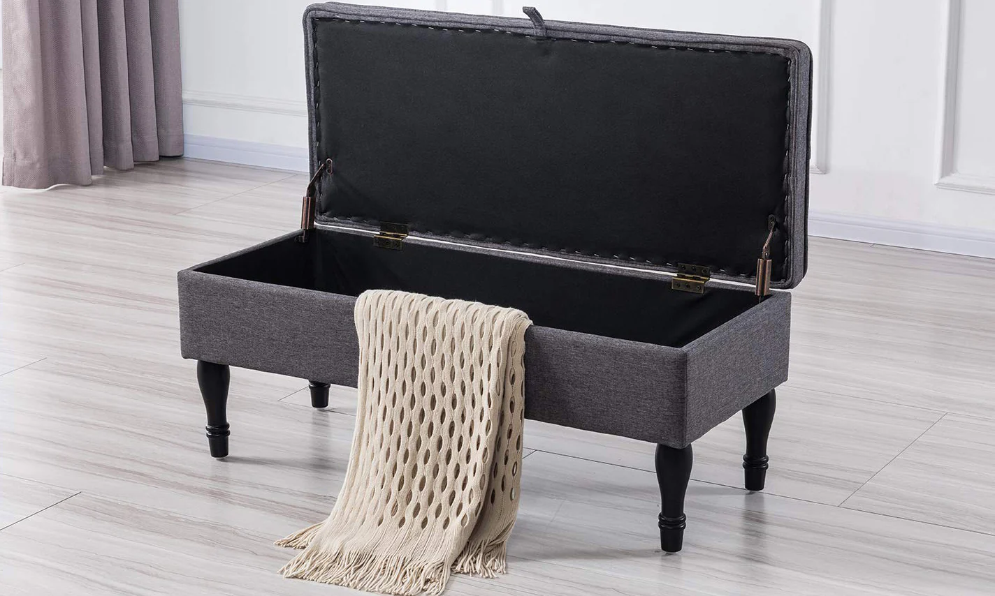 Rectangular Tufted Fabric Storage Bench - Image 10