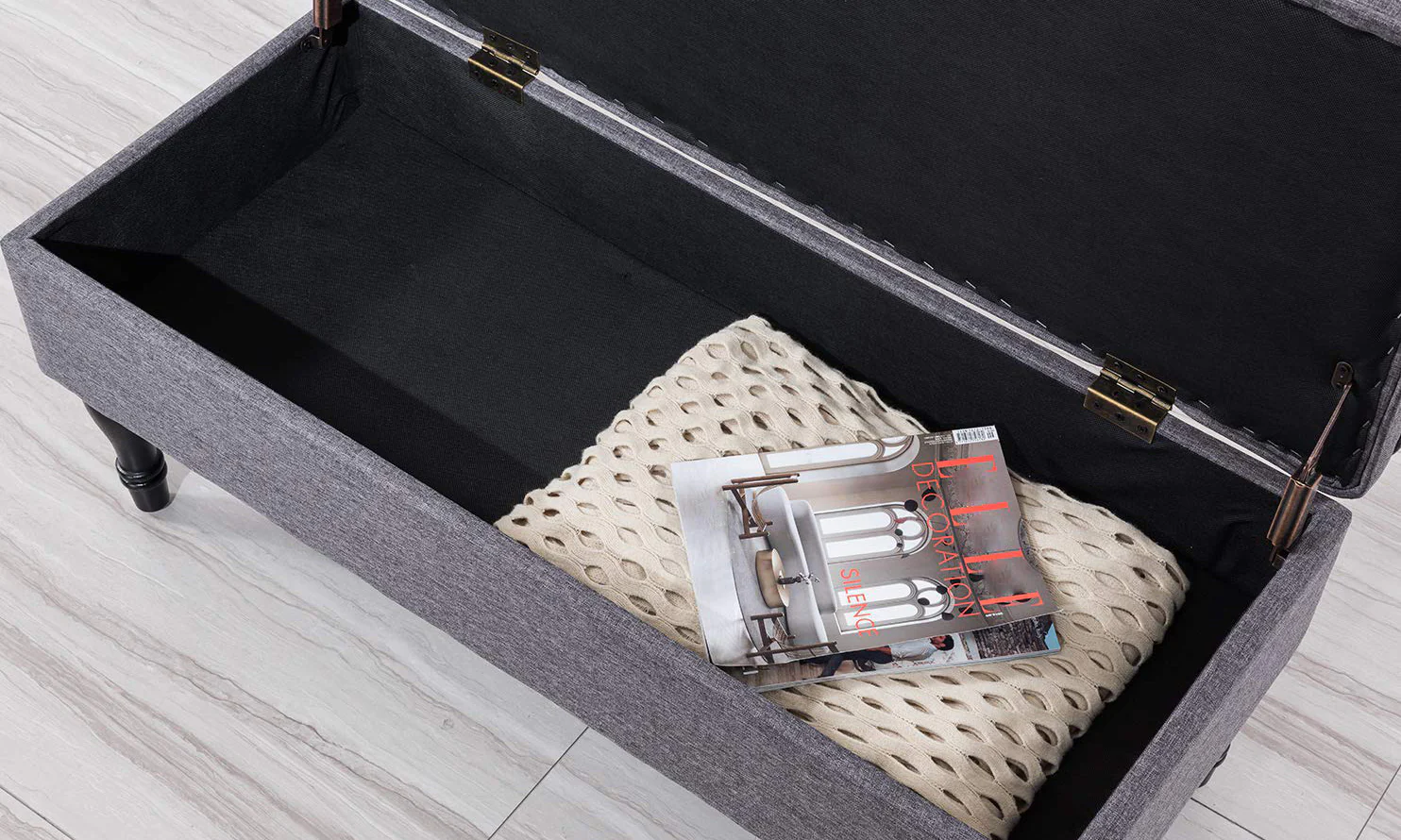 Rectangular Tufted Fabric Storage Bench - Image 11