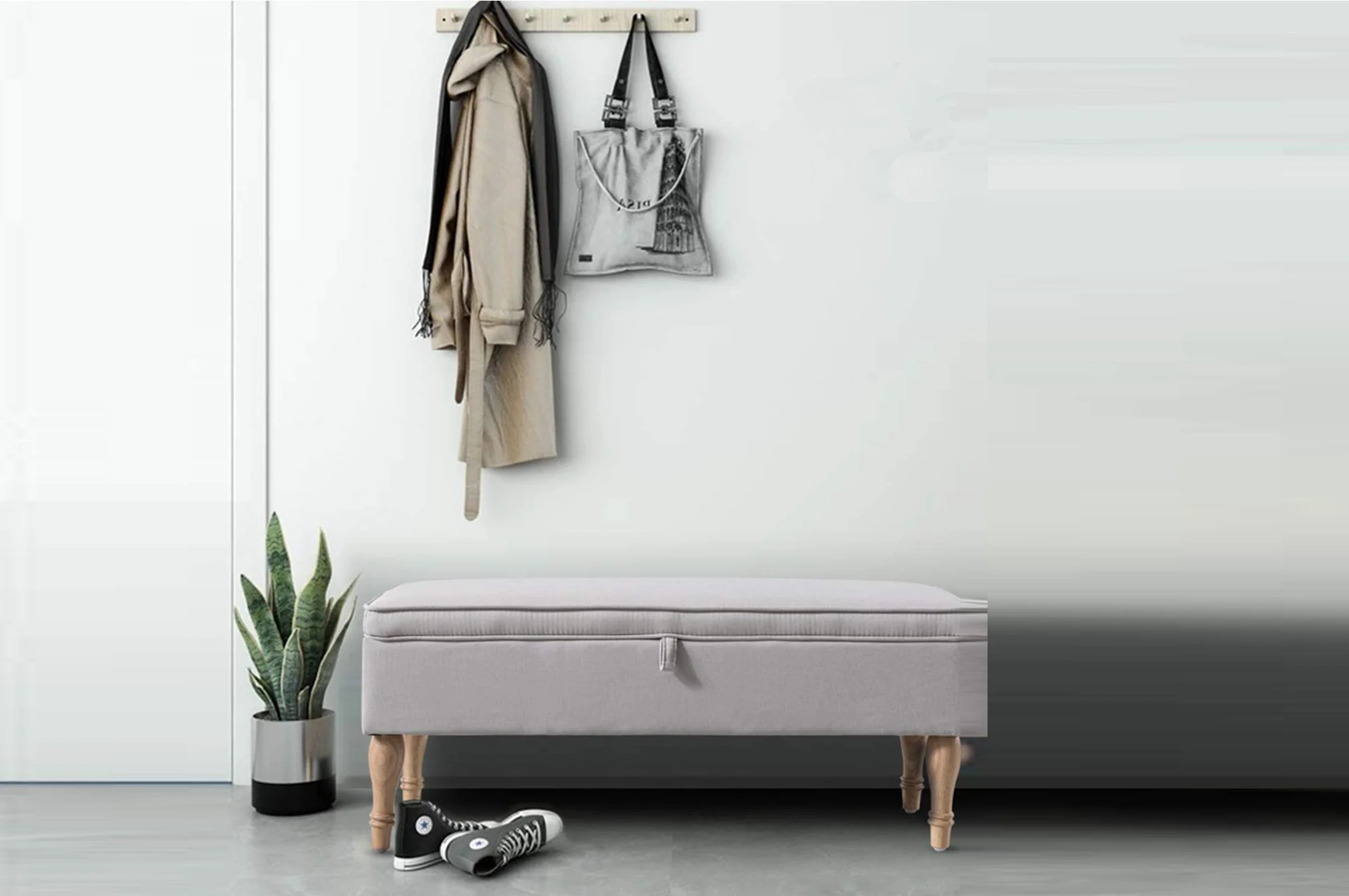 Rectangular Tufted Fabric Storage Bench - Image 5
