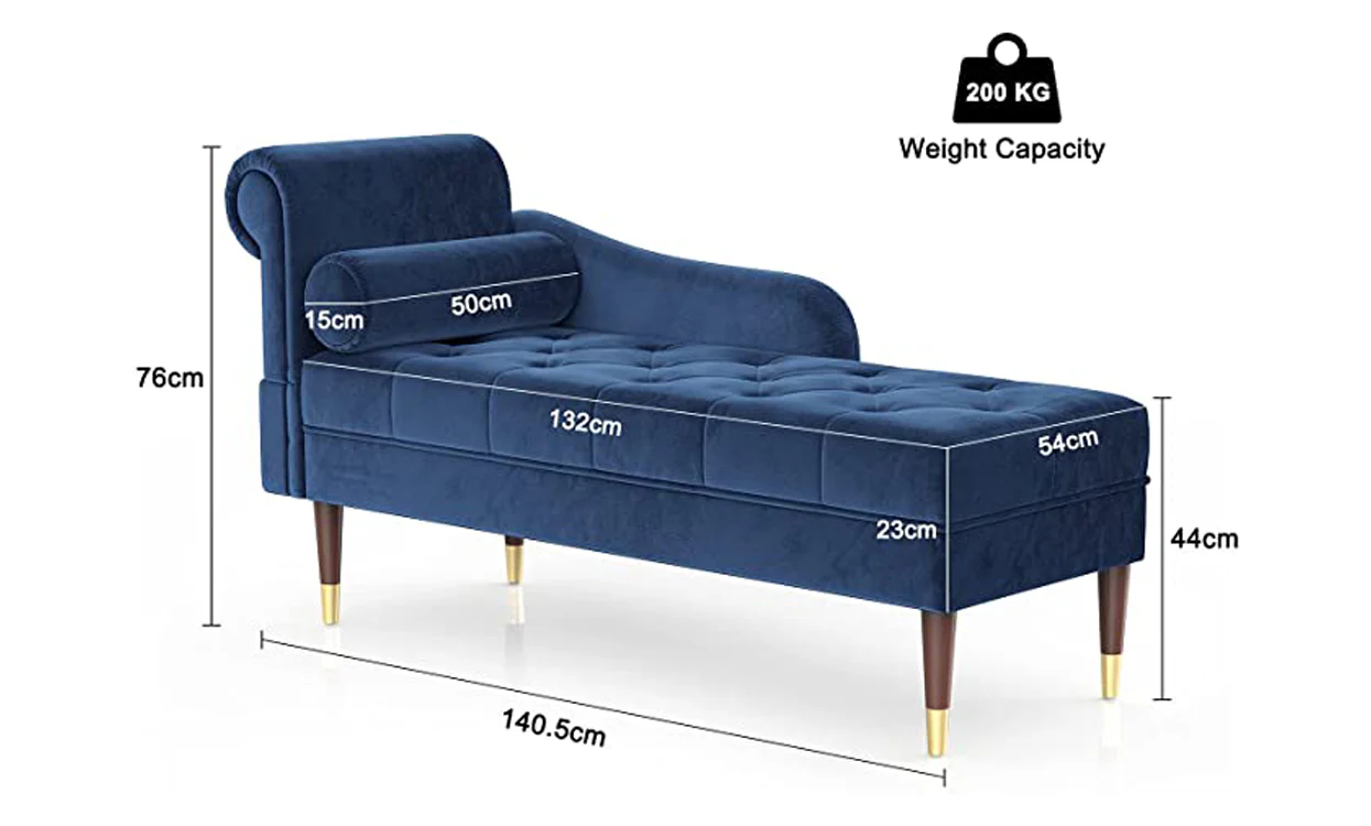 Vesgantti Velvet Chaise Longue, Indoor Lounge Sofa with Left/Right Armrest and Lumbar Pillow, Upholstered Chaise Lounge for Living Room Bedroom and Office, Tool-free Assembly - Image 10