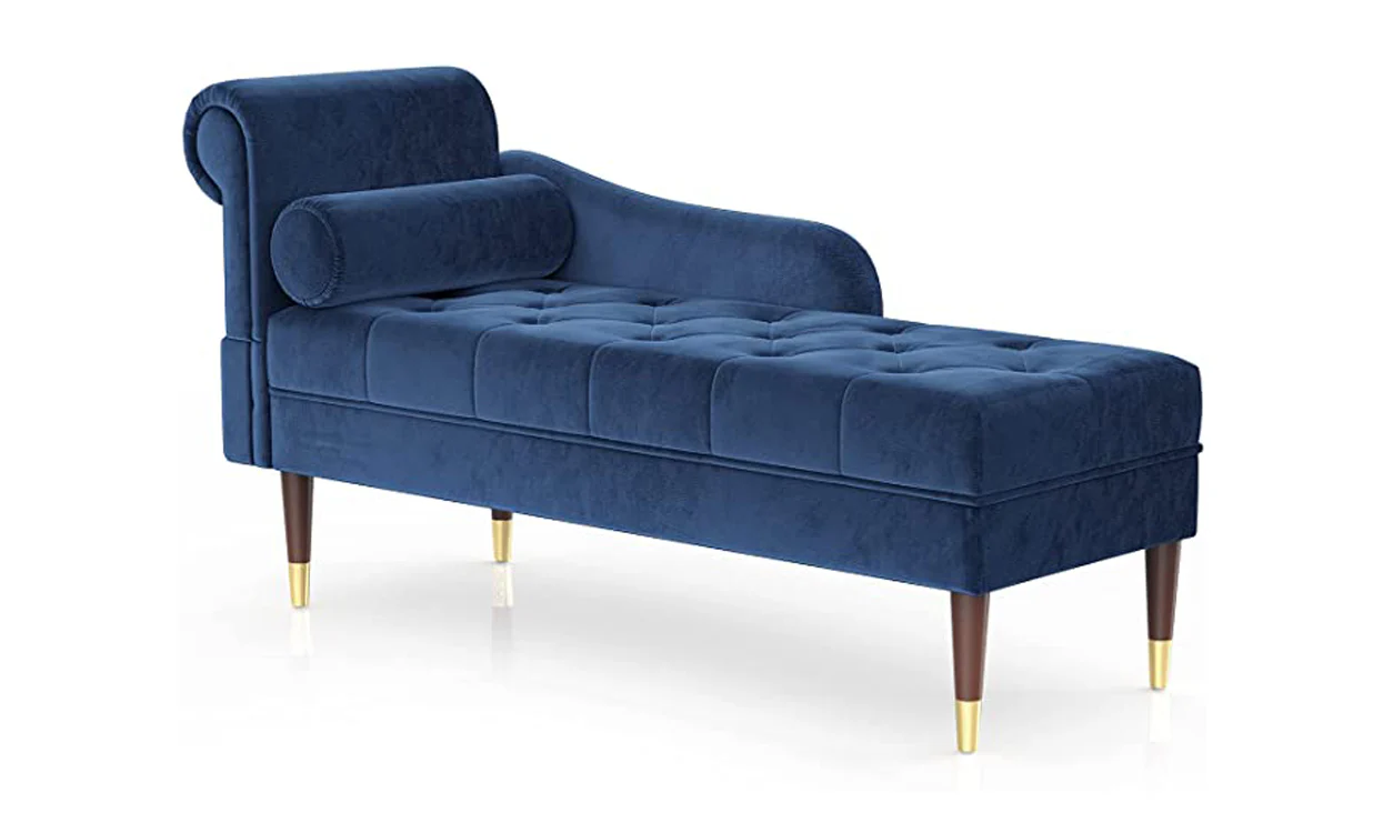 Vesgantti Velvet Chaise Longue, Indoor Lounge Sofa with Left/Right Armrest and Lumbar Pillow, Upholstered Chaise Lounge for Living Room Bedroom and Office, Tool-free Assembly - Image 3