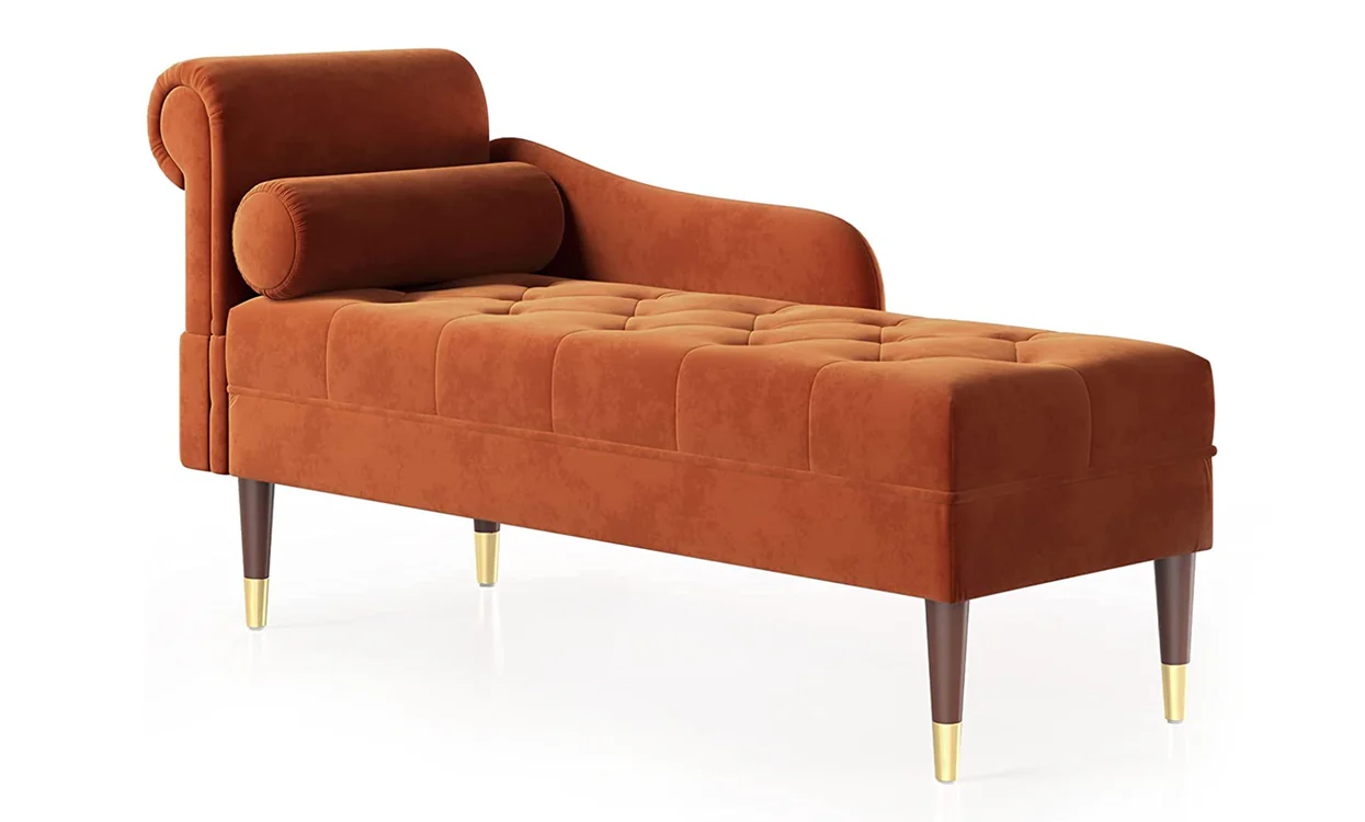 Vesgantti Velvet Chaise Longue, Indoor Lounge Sofa with Left/Right Armrest and Lumbar Pillow, Upholstered Chaise Lounge for Living Room Bedroom and Office, Tool-free Assembly - Image 4