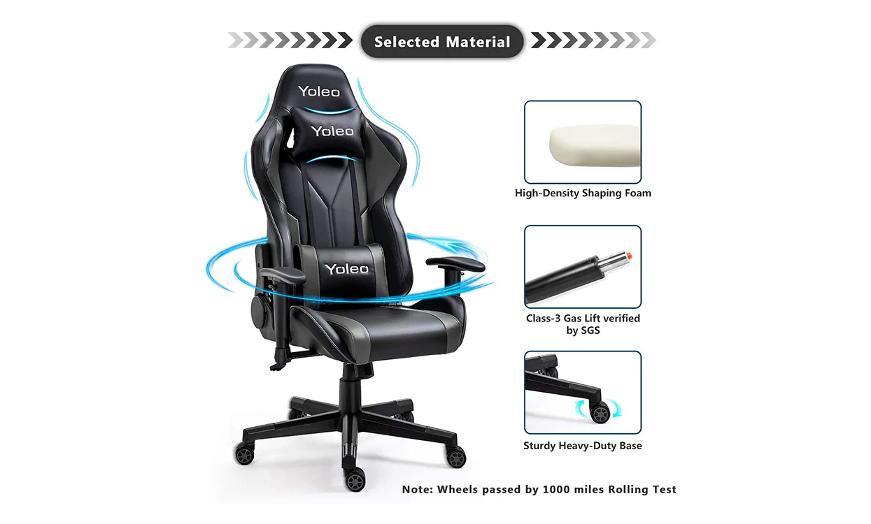 Yoleo/Bigzzia PC & Racing Game Chair-155 Degree-Black - Image 4