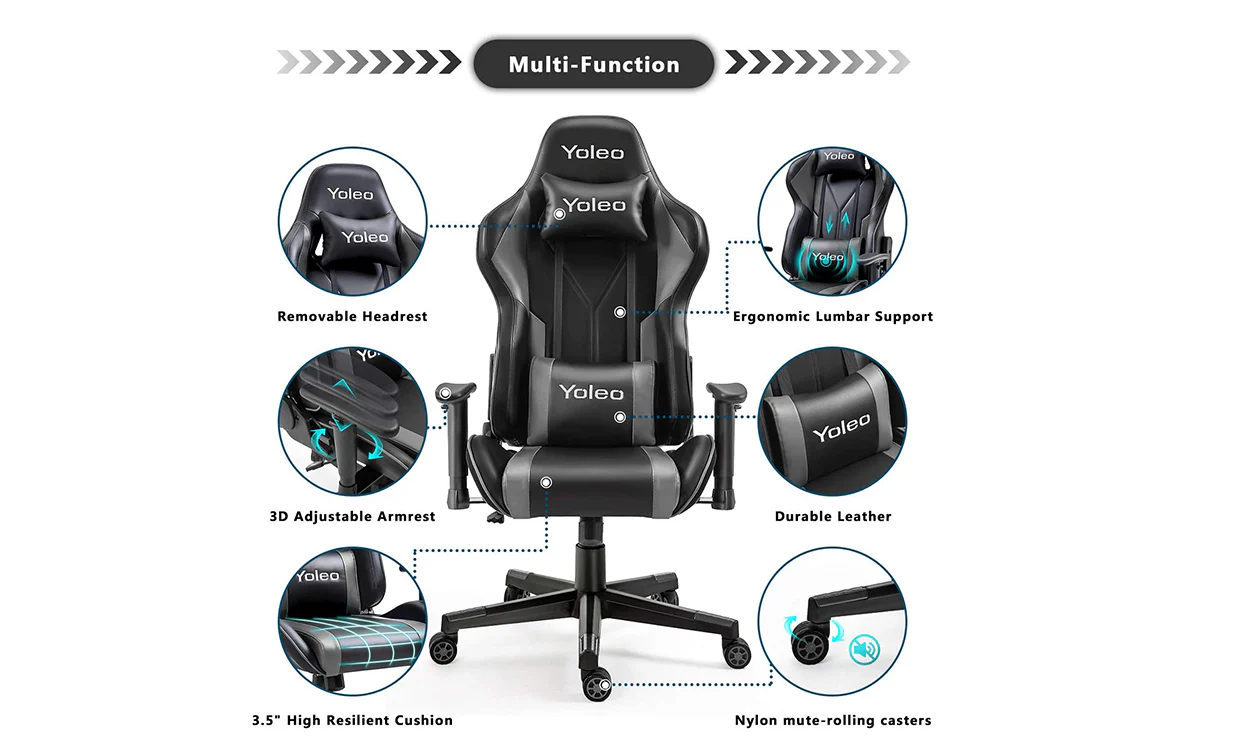 Yoleo/Bigzzia PC & Racing Game Chair-155 Degree-Black - Image 6